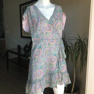 All Saints Zini Shahmina Lined Lightweight Paisley Wrap Dress Grn Pnk Sz 8 NWT
